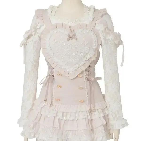 Ensemble 2 pièces japonais Y2K Lolita pour femmes, robe à bretelles en dentelle brodée de cœur + Min