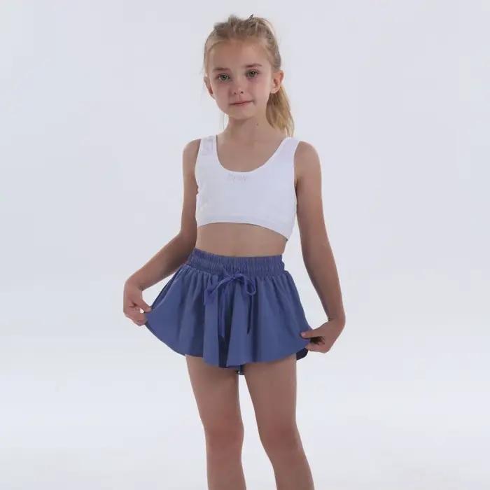 Shorts pour enfants filles Shorts papillon fluides athlétiques 2 en 1 jupes de course courtes joie T