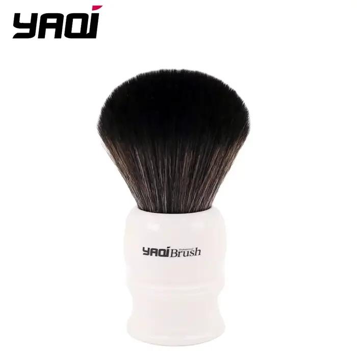 Yaqi – brosse à poils synthétiques, 30mm, avec poignée blanche et nœud noir, pour rasage