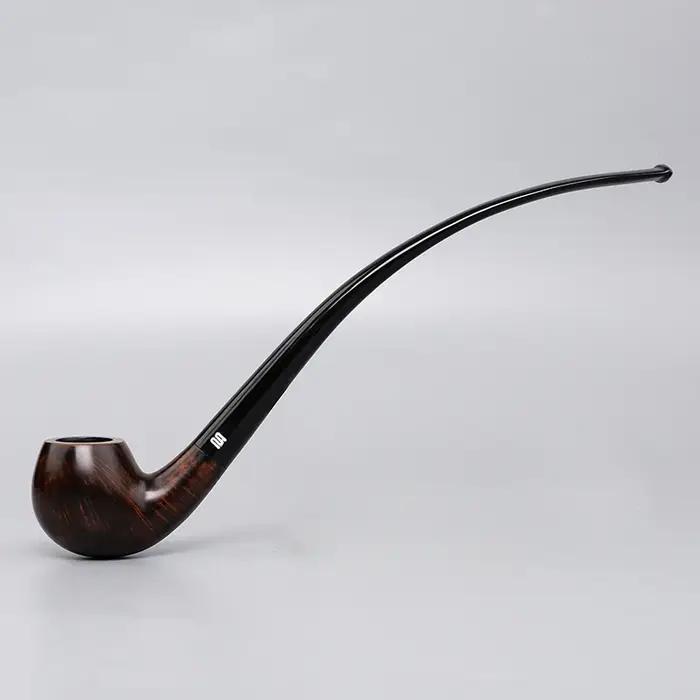 Pipe à tabac en bois de bruyère faite à la main Muxiang, longue tige courbée, embout pour fumer avec