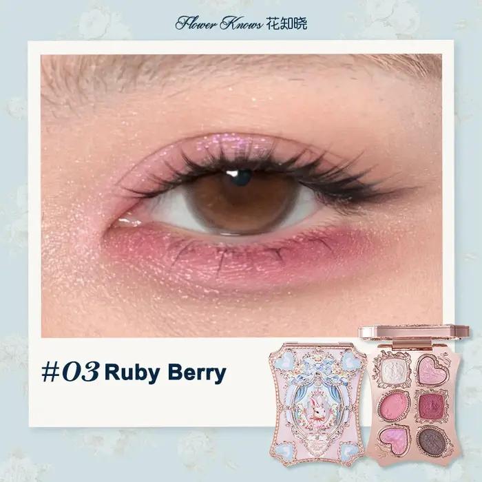 Palette de maquillage Flower Knows Bunny Garden 6 couleurs, blush, illuminateur, thème lapin mignon