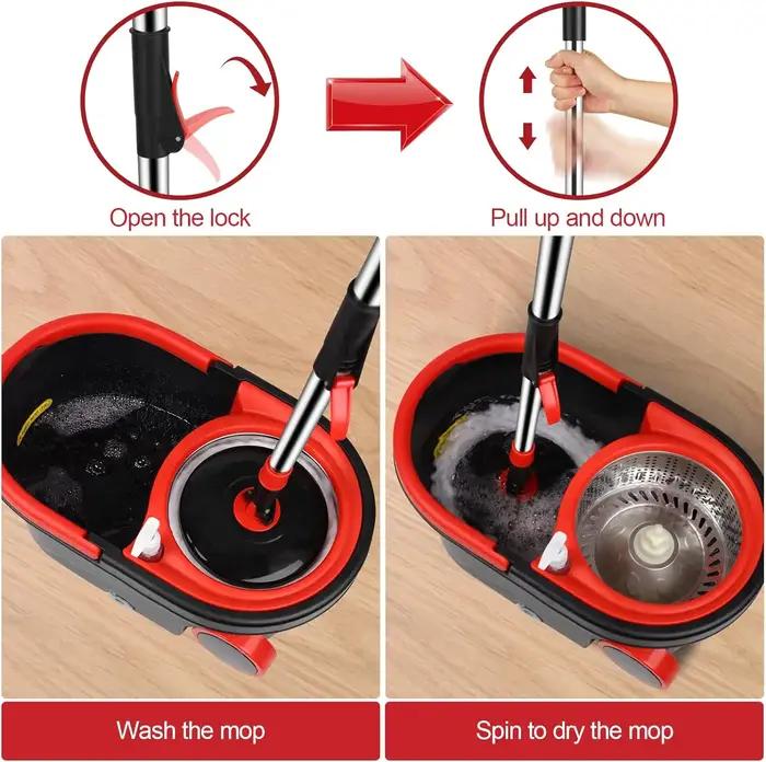 Vadrouille rotative avec 3 têtes de rechange en microcarence, livres à rotation à 360 °, manche arc-