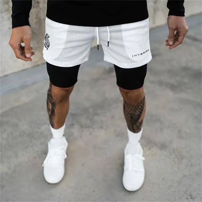 Short 2 en 1 homme respirant imprimé été fitness musculation séchage rapide maille