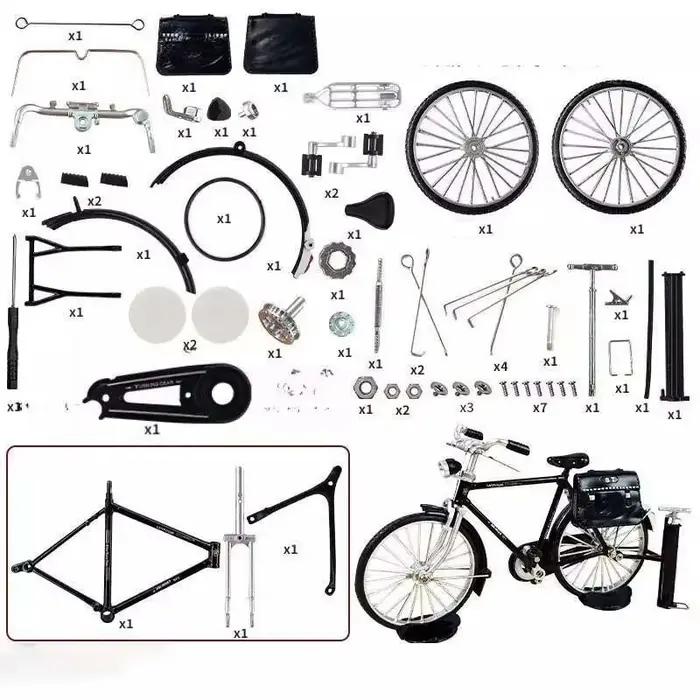 Kit de construction de modèle de vélo vintage avec 51 pièces, grand modèle miniature à assembler soi