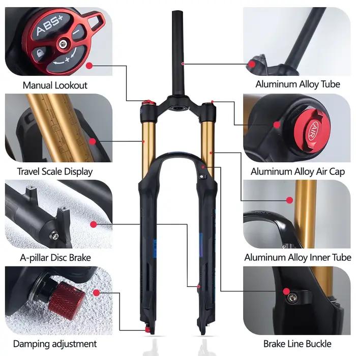 Fourche VTT air réglable BOLANY 26/27.5/29 pouces débattement 120mm détachement rapide suspension avant