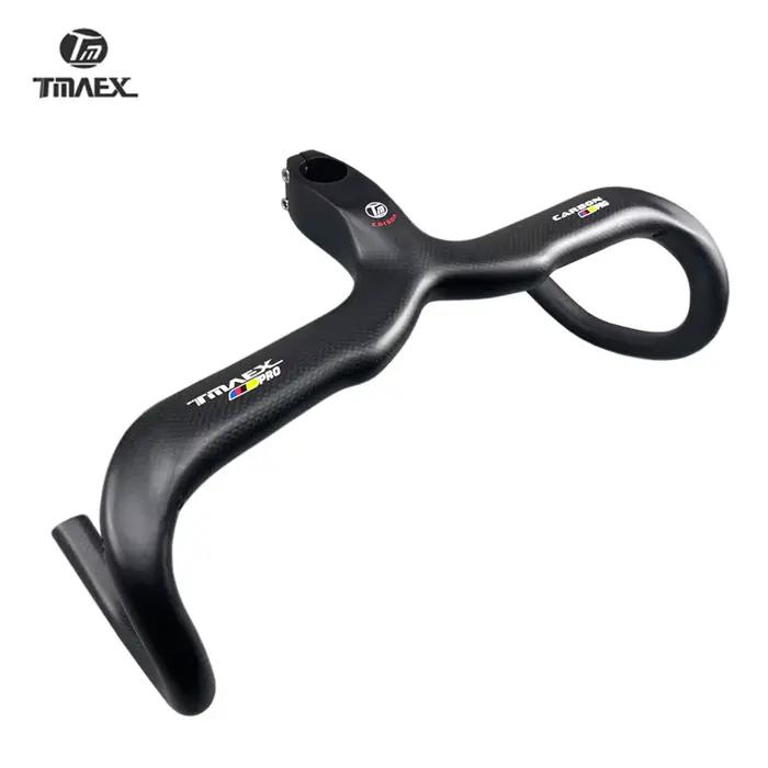 TMAEX-Guidon de vélo en carbone, ultraléger, guidon et potence intégrés, pièces de vélo de route, 3K
