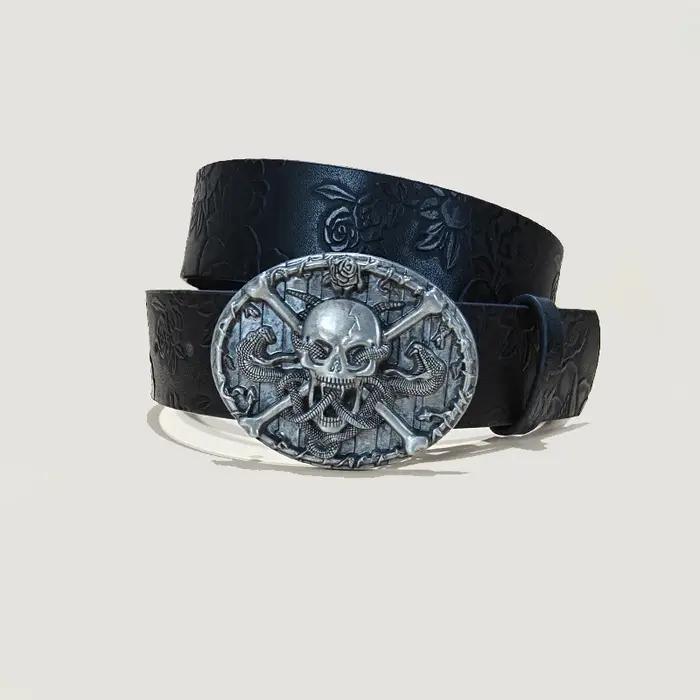 Ceinture en cuir Punk crâne grande taille pour femmes et hommes, Harajuku gothique Y2K, squelette en
