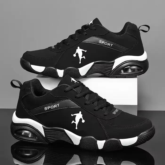 Baskets de course pour hommes en plein air confortable en cuir + maille chaussures de marche hommes