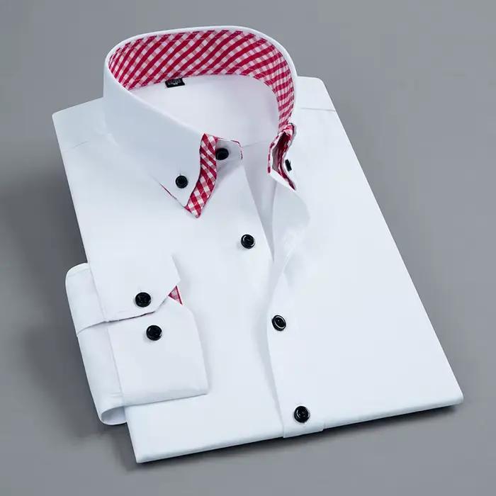 Chemise habillée à manches longues pour hommes Non fer Double couche affaires formelle coupe réguliè