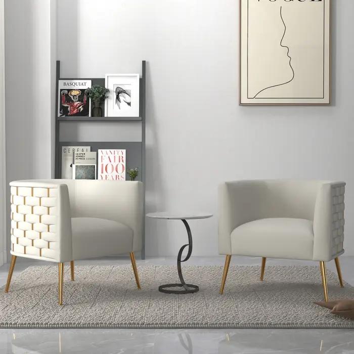 SEYNAR-Chaise d'appoint ronde en velours pour salon, ensemble de 2, sofa ou baril beige clouté, styl