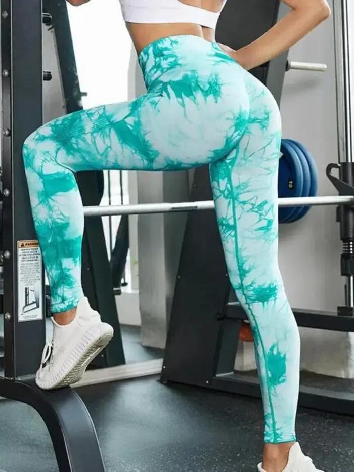 Leggings de Yoga sans couture pour femmes, collants d'exercice de teinture par nouage, contrôle du v