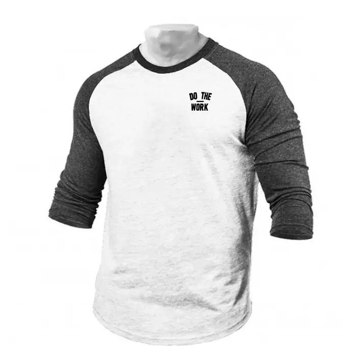 T-shirts de course trois quarts t-shirt hommes printemps automne Patchwork vêtements de sport Fitnes