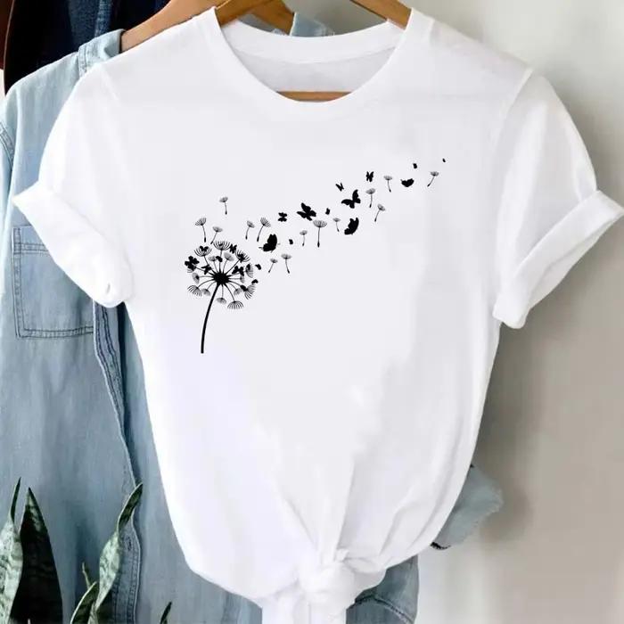 Maycaur femmes graphique dessin animé pissenlit imprimé t-shirt à manches courtes dames imprimer vêt