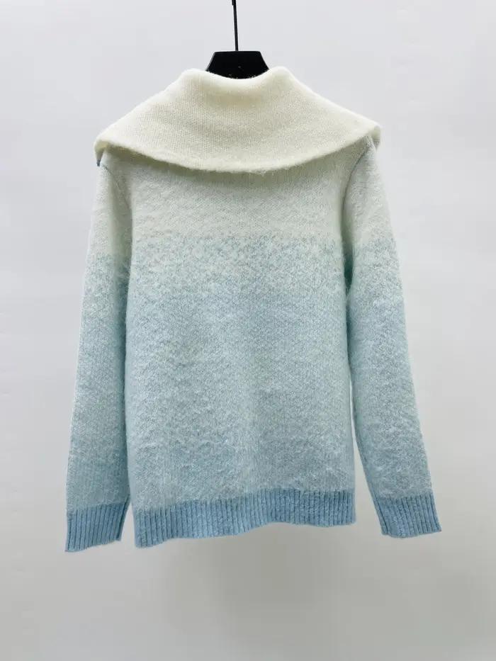 Nouvelle Version 2026 – Manteau Pull Dégradé Bleu en Mélange Mohair Casinoblank pour Femme et Homme