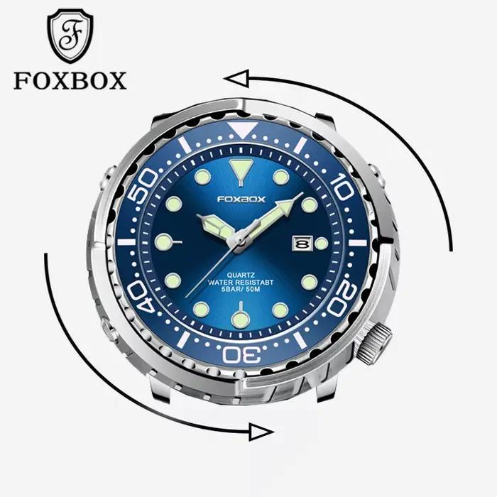 FOXBOX-Montre de plongée étanche pour homme, montre-bracelet à quartz, montres de sport, date, horlo