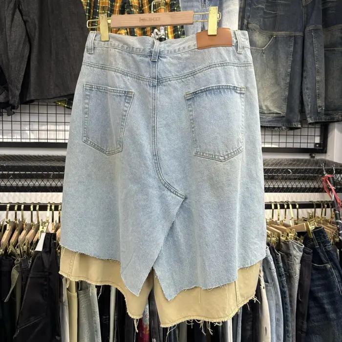 MIJKO – faux short surdimensionné en Denim deux pièces pour hommes et femmes, sept pouces, avec trou