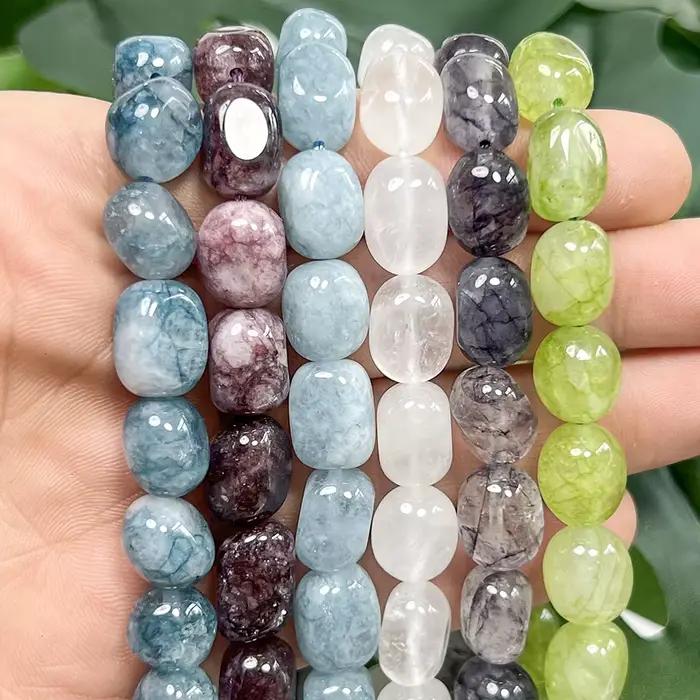 Perles de pierre naturelle en quartz blanc, calcédoine aigue-marine, 8x12mm, perles irrégulières pou