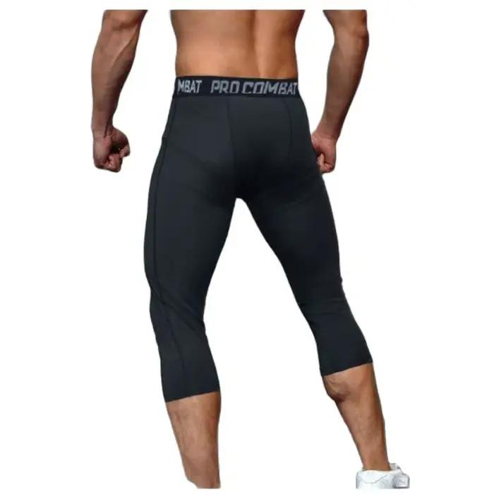 Pantalon court moulant 3/4 pour hommes, entraînement à Compression, Fitness, survêtement, course à p
