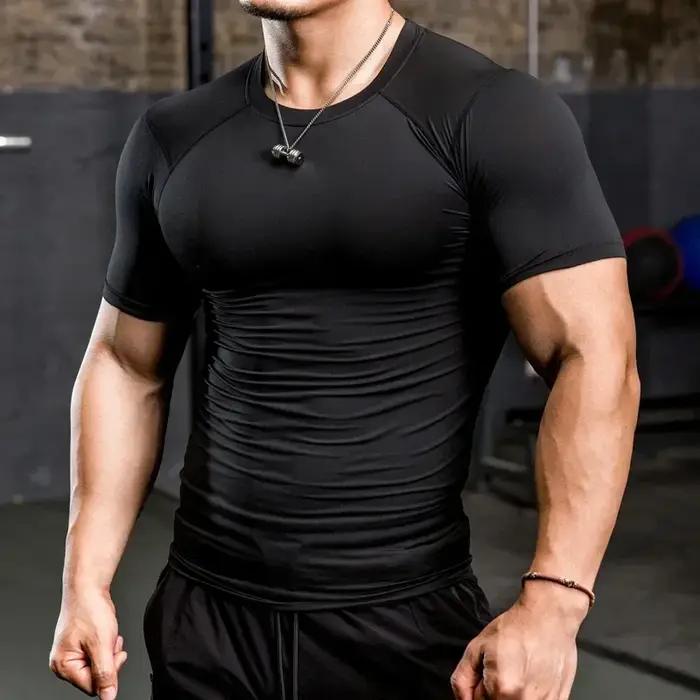 T-shirt de Sport de musculation serré pour hommes, chemise de course à séchage rapide, haut de Compr