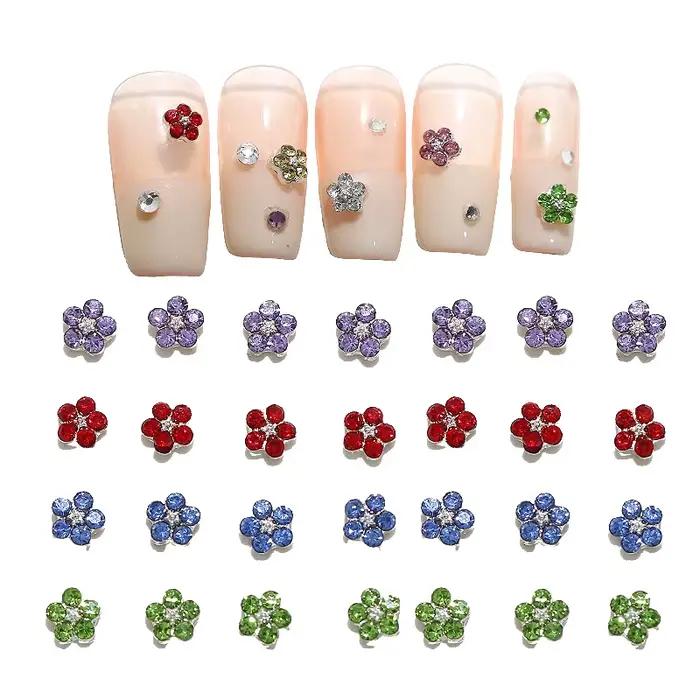Mini poils de diamants scintillants colorés, fleur de prunier, 5 pétales de fleurs, strass pour Nail