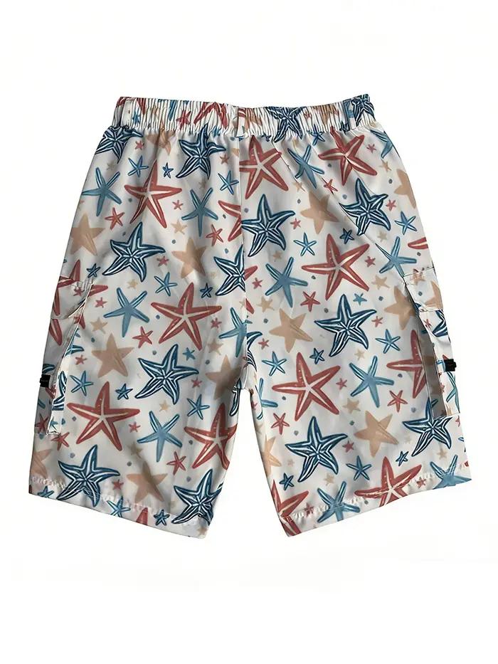 Shorts de plage pour hommes à imprimé intégral avec plusieurs poches, shorts de bain à séchage rapid