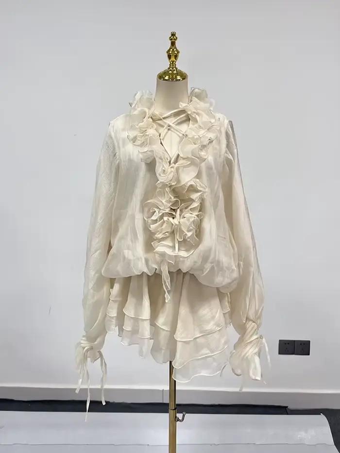 TWOTWINSTYLE – robe ample à fleurs 3D pour femmes, couleur unie, col en V, manches longues, Patchwor