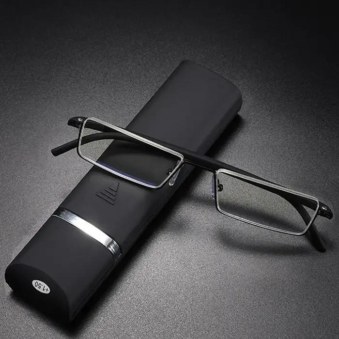 Lunettes de Lecture Anti-Lumière Bleue en Métal pour Homme, Demi-Monture, avec Étui, + 1.0 1.5 2.0 2