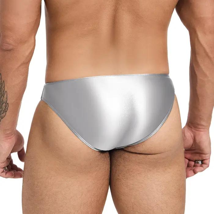 Amoresy-Short de plage pour homme, slip de bain taille basse, brillant, extensible, super lisse, res