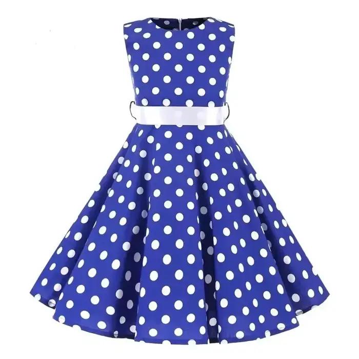 Robes en coton à pois vintage rétro pour filles, robes trapèze, jupe plissée, longueur genou, robe d