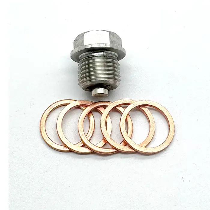 Boulon magnétique en acier inoxydable avec 5 rondelles en cuivre, bouchon de vidange d'huile, aimant