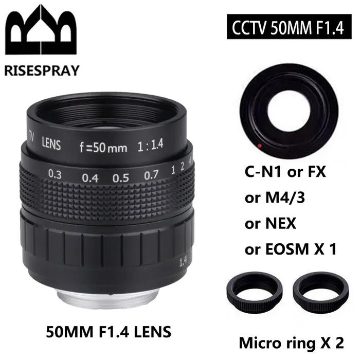 Objectif CCTV 50mm F1.4 APS-C + anneau d'adaptation + 2 anneaux Macro pour sony Fuji NIKON1 Canon EO