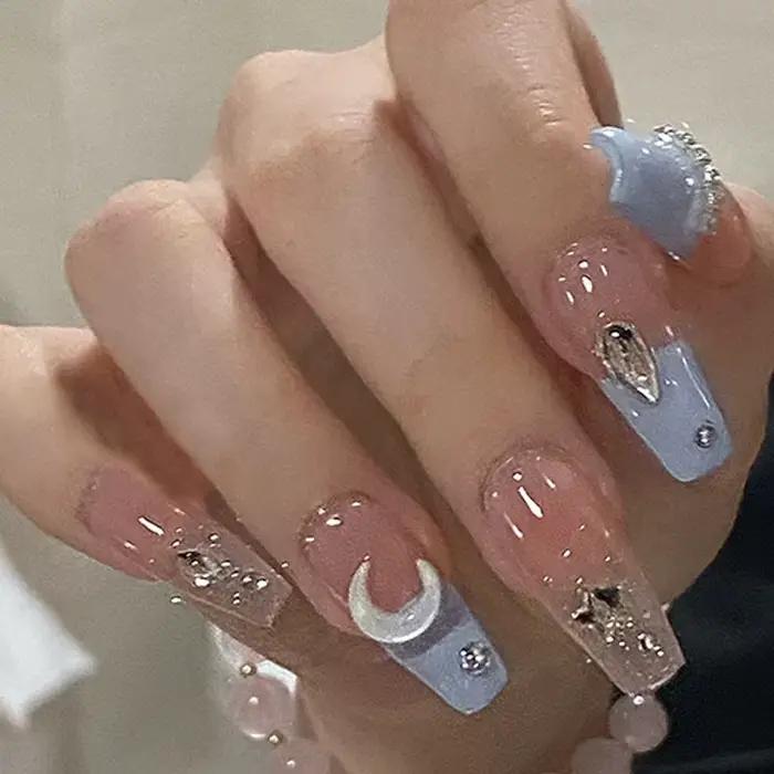 Faux ongles français amovibles en acrylique, mi-longs, ensemble de faux ongles, couverture complète,