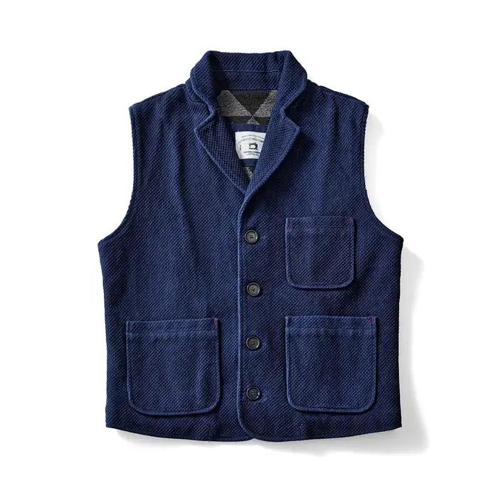Veste indigo rétro d'Angleterre pour hommes, veste à revers optique rapCotton, manteau cardigan déco