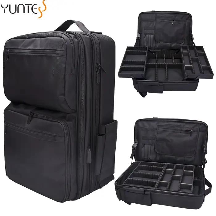 YUNTES sac à dos de voyage de maquillage de barbier professionnel séparateurs réglables USB-grand sa