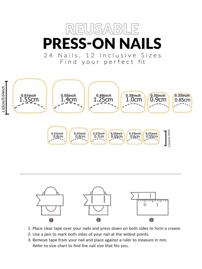 48 pièces français bordure noire armure des mains et des pieds faux ongles brillants entièrement cou