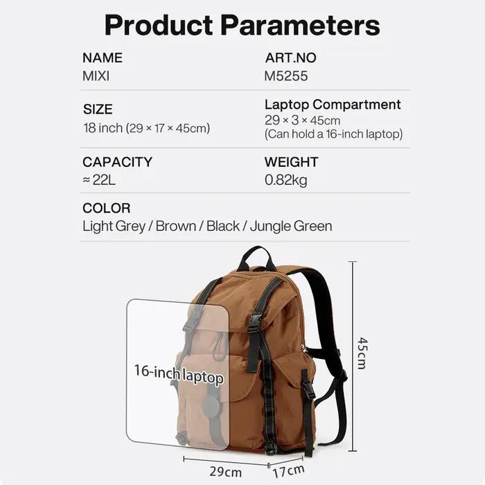 Mixi – sac à dos de voyage pour ordinateur portable de 18 pouces, approuvé par le vol, convient à un