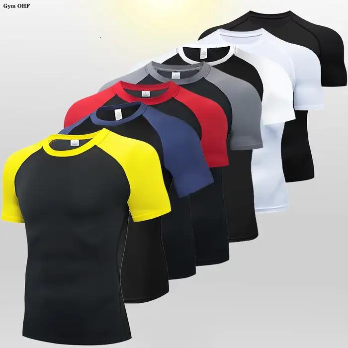 T-Shirt homme course Sport T-Shirt hommes haut de Compression T-Shirt Fitness séchage rapide serré e