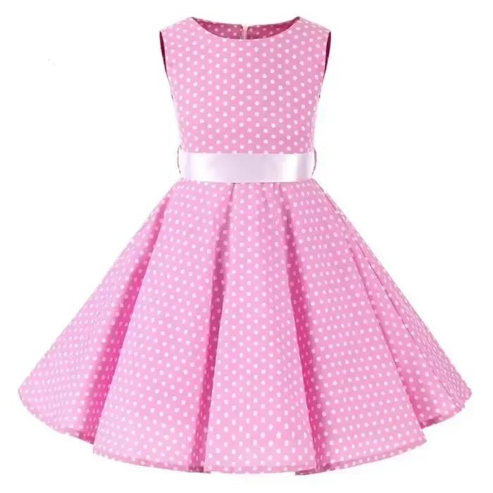 Robe princesse d'été en coton pour filles, balançoire des années 50, Vintage, à pois, fête d'anniver