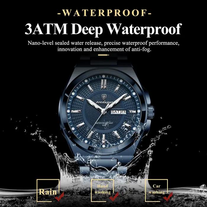 POEDAGAR Top Business hommes montre-bracelet en acier inoxydable étanche lumineux décontracté homme