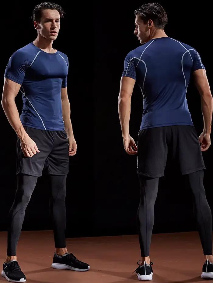 T-shirt de compression homme 2025 pour course d'été - Élastique et séchage rapide - Haut athlétique
