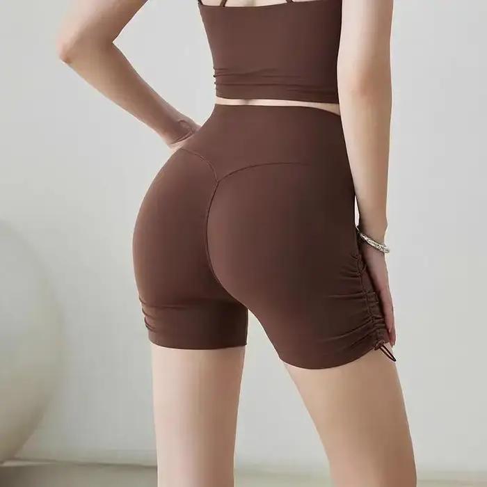 Shorts de yoga taille haute ajustables pour femmes avec cordon de serrage, effet push-up et contrôle