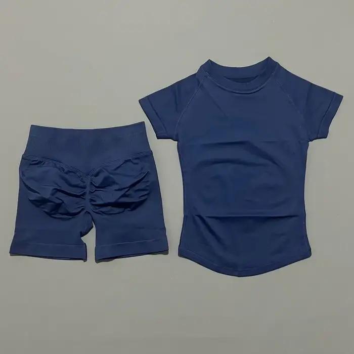 Ensemble de sport 2 pièces HISTELLO Df couleur unie, tenue de yoga sans couture à manches courtes po