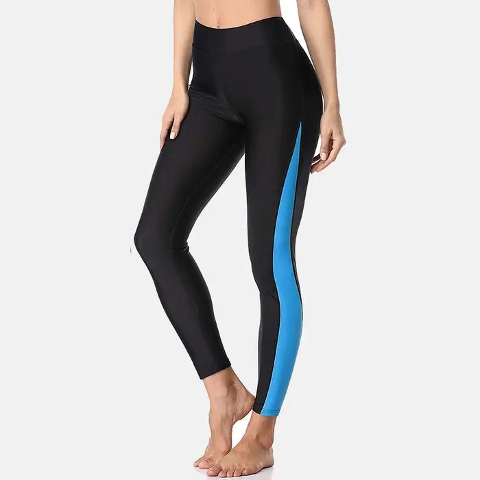 Anfilia Pantalon de bain femme bloc de couleur pantalon de bain taille haute leggings de bain collan