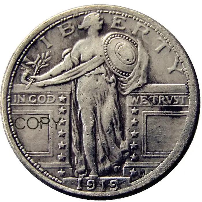 Pièce de monnaie plaquée argent du quart de liberté debout des États-Unis 1916-1924