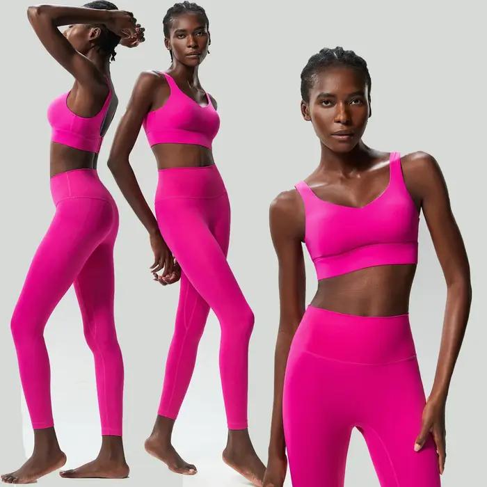 Ensemble de yoga fitness deux pièces pour femmes couleurs unies extensibles séchage rapide pour course à pied yoga fitness occasions spéciales