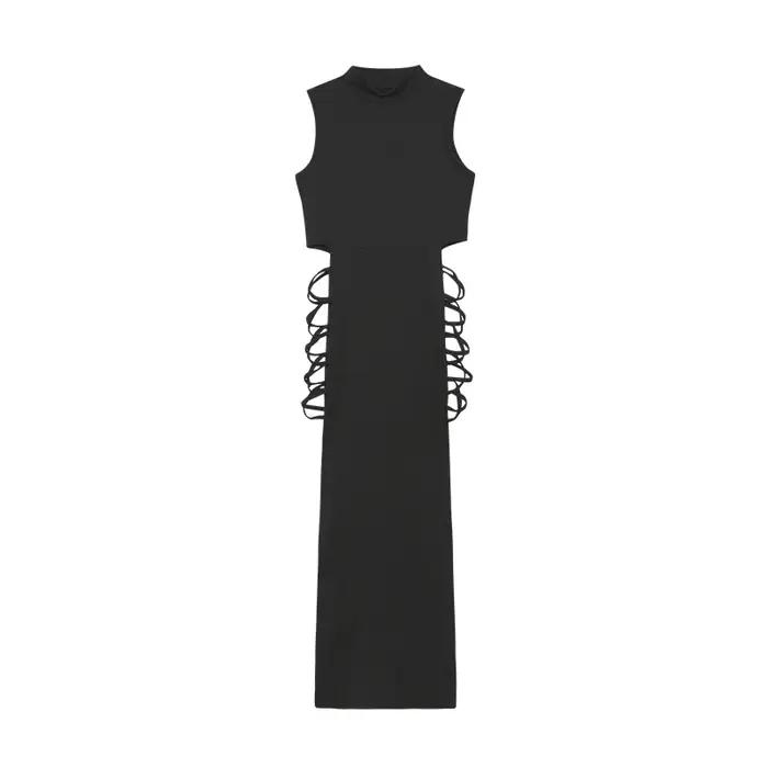 Robe à découpes croisées pour femmes, robe en fibre à col montant avec batterie sexy, vêtements pour