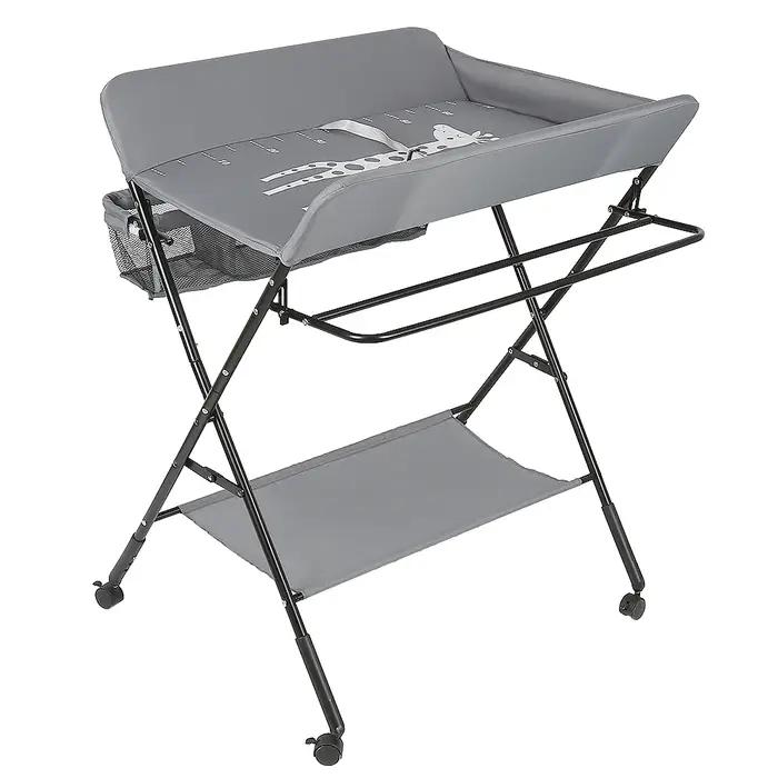 Table à Langer Pliante, Table à Langer Réglable en Hauteur avec Panier de Rangement, Ceinture de Séc