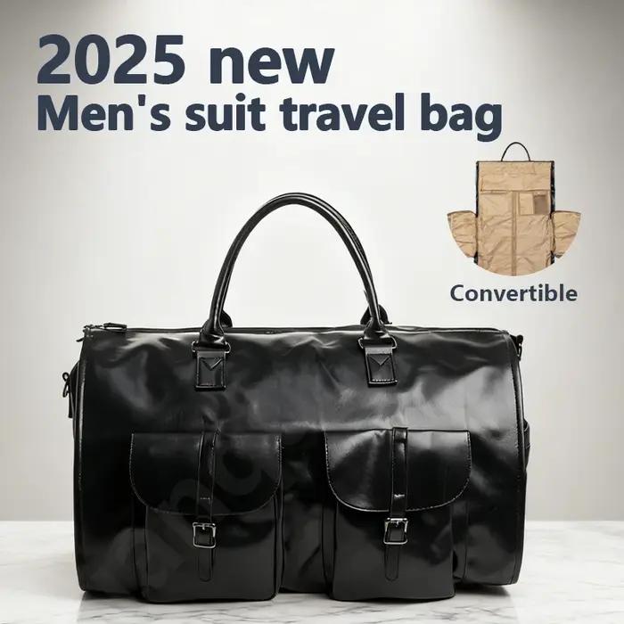 Sac de voyage d'affaires en cuir PU pour homme, grand sac de voyage convertible 2-en-1, imperméable,