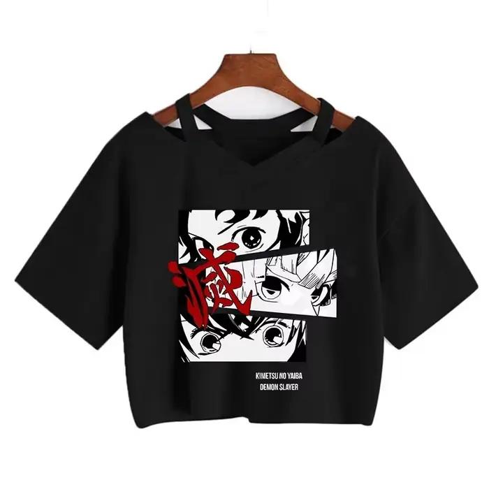 Démon Slayer T-shirt Nezuko T-shirt femmes Kimetsu No Yaiba haut court t-shirts japonais Anime Tanji