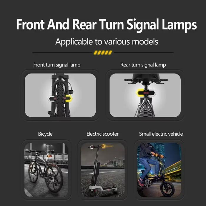 Feu de vélo LED avec télécommande sans fil, clignotant, klaxon, feu arrière, lampe d'avertissement,